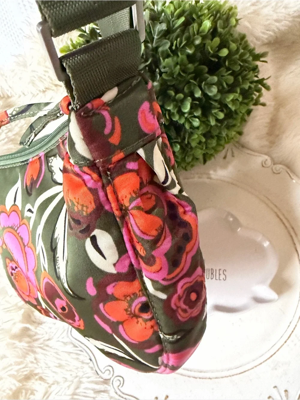 Vera Bradley Olive Crossbody with Pink & Orange Floral Print